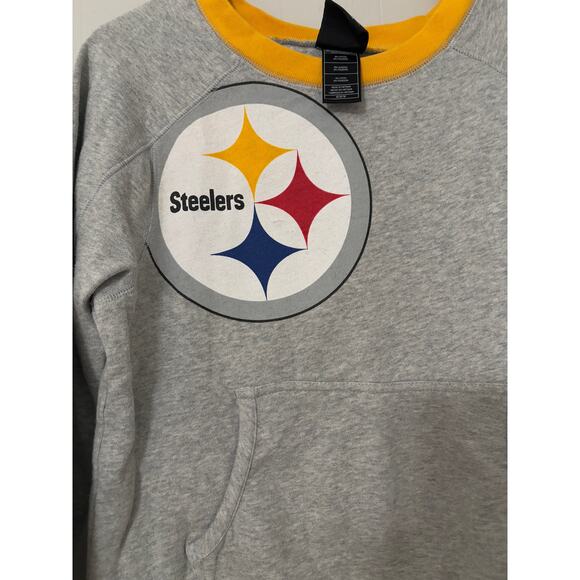Reebok NFL Team Apparel Size Medium Long Spellout Sleeve Steelers Crewneck - Picture 2 of 8